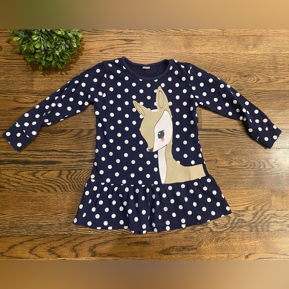 Other - Girls Navy Blue Polka Dot Deer Dress/Tunic Sz 5